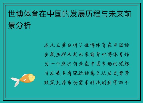 世博体育在中国的发展历程与未来前景分析